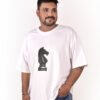 DSC_5668 copy Men’s White Oversized T-Shirt with Black Chess Knight Print