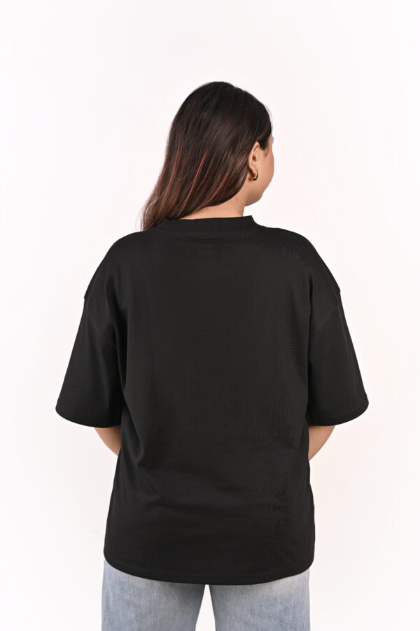 Women’s Oversized Graphic T-Shirt – Black “Red Labubu” Print