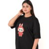 Women’s Oversized Graphic T-Shirt – Black “Red Labubu” Print