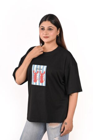 DSC_5897 copy Women’s Oversized Graphic T-Shirt – Black “You’re My Lobster” Print