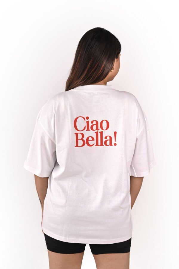 DSC_5904 copy Women’s White Oversized T-Shirt – “Ciao Bella / Chilli Print”