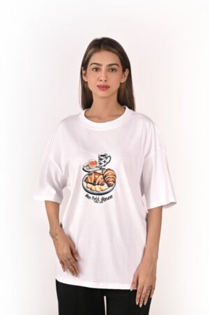DSC_5934 copy Women’s Oversized White T-Shirt – Mon Petit Déjeuner Print