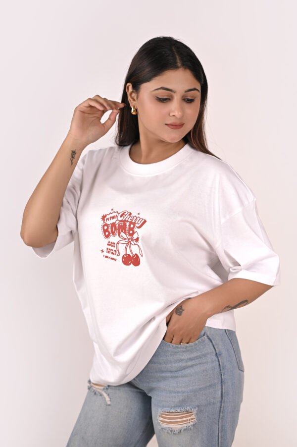DSC_5952 copy Cherry Bomb Oversized Women’s T-Shirt – White
