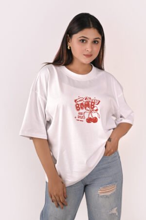 DSC_5954 copy Cherry Bomb Oversized Women’s T-Shirt – White