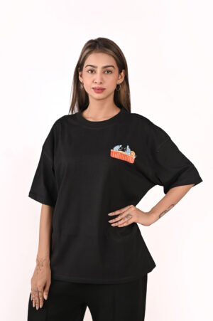 DSC_5965 copy Women’s Oversized Graphic T-Shirt – Black “Sardines” Front & Back Print