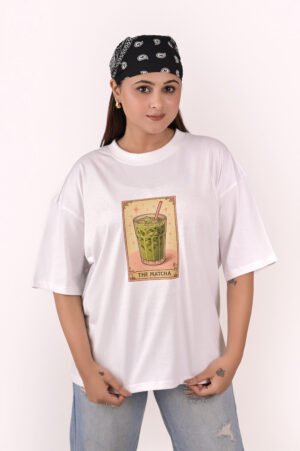 DSC_5983 copy Women’s Oversized White Graphic T-Shirt – “The Matcha” Print