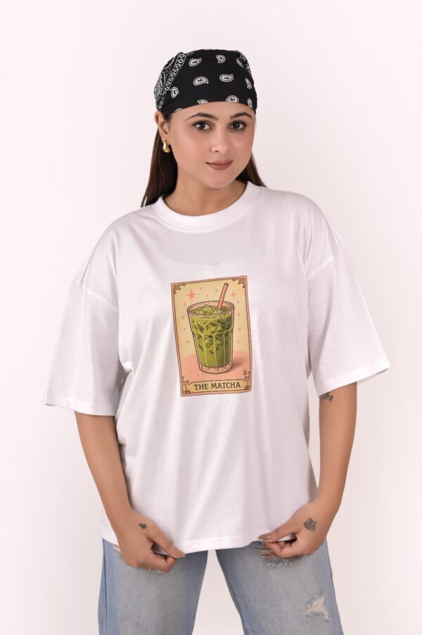DSC_5983 copy Women’s Oversized White Graphic T-Shirt – “The Matcha” Print