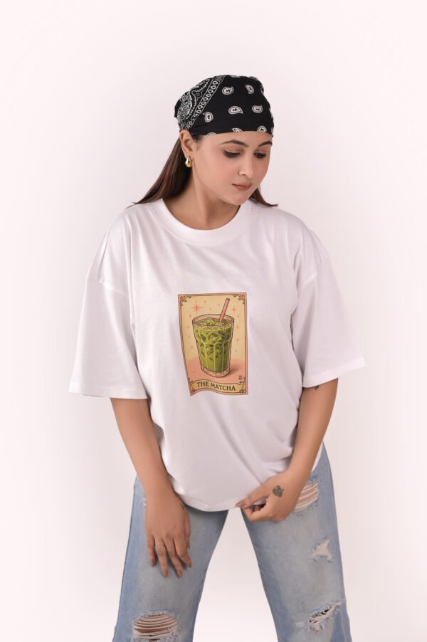 DSC_5988 copy Women’s Oversized White Graphic T-Shirt – “The Matcha” Print