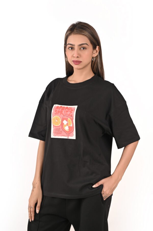 Women’s Oversized Black Graphic T-Shirt – “Aperol Spritz” Print