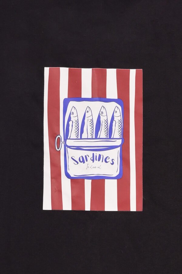 DSC_7910 copy 2 Women’s Oversized Graphic T-Shirt – Black “Sardines” Front & Back Print