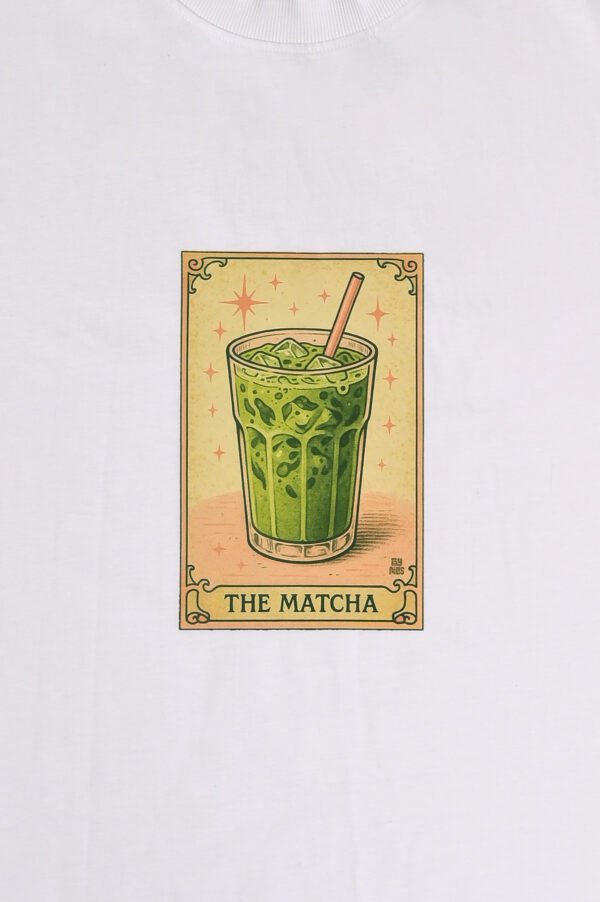 DSC_7924 copy Women’s Oversized White Graphic T-Shirt – “The Matcha” Print