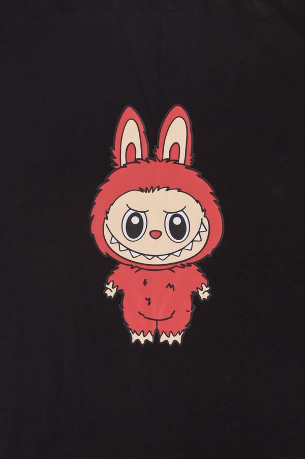 Women’s Oversized Graphic T-Shirt – Black “Red Labubu” Print
